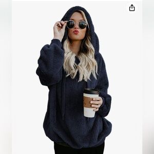 NWT Women Fuzzy Sweatshirt Faux Fleece Zip Pullover Hoodie Coat Large Na…